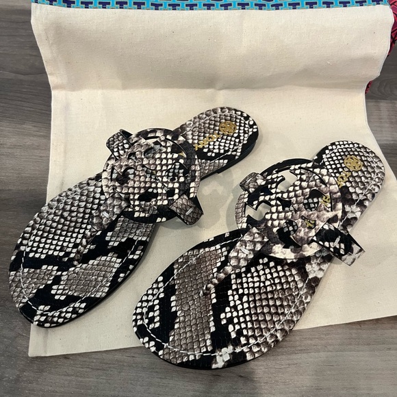 Tory Burch Black and White Snake Print Sandals - Picture 2 of 4